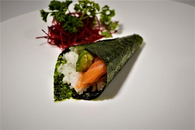 Salmon Avocado Hand Roll (1 Piece).